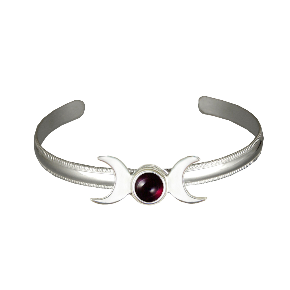 Sterling Silver Moon Phases Cuff Bracelet With Garnet